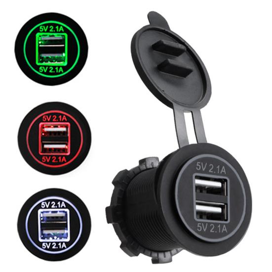 5V 2.1A doble USB-porter LED-skjerm Bilmotorsykkeltelefonladerkontaktadapter
