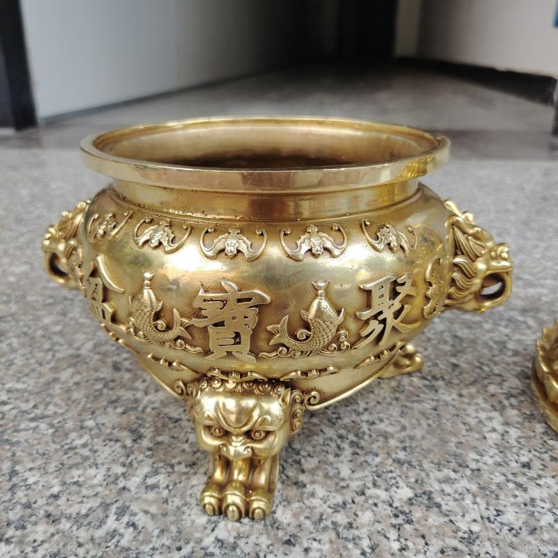 Brass Ornament Copper Ingot Treasure Bowl Incense Burner Home Decoration Aromatherapy Furnace Office Craft Gift