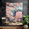Japanese Street Train Scenery Sakura Cartoon Tapestry Art Science Fiction Room Home Decor Wall Hanging Home Decor