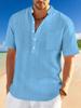 2025 Spring/Summer Men's Stand-Up Collar Short-Sleeve Henley Shirt - Loose Casual Vacation Style