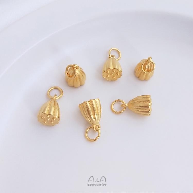 Vietnam Sand Gold Lotus Seed Pod Pendant & Red Rope Bracelet Charm - Strong Color Retention for DIY Jewelry