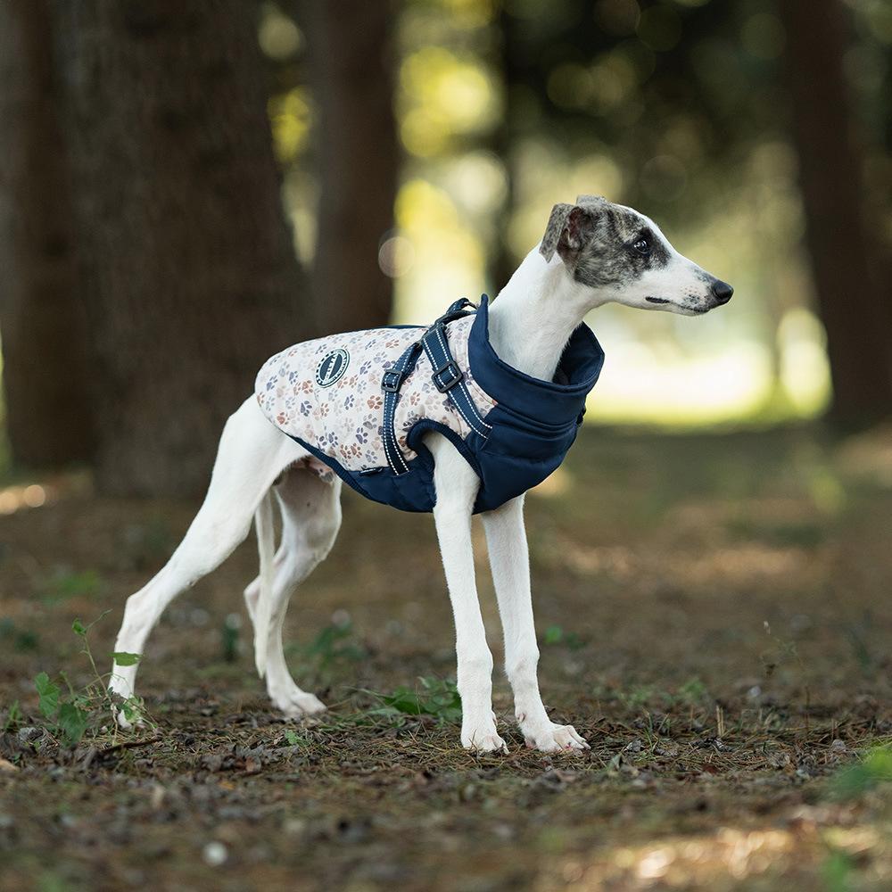 Jesienne i Zimowe Pogrubione Ubranka dla Szczeniąt Kamizelka dla Zwierząt Domowych Modna Kamizelka dla Psa z Bawełny z Nadrukiem na Klatce Piersiowej i Plecach Zintegrowane Ubrania dla Zwierząt