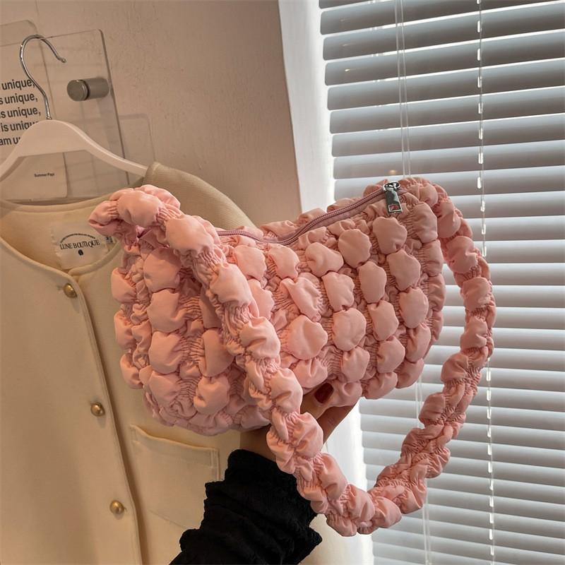 Cute Western-style Armpit Bag Women's Casual Bubble All-matching Niche Handbag Candy Color Pleated