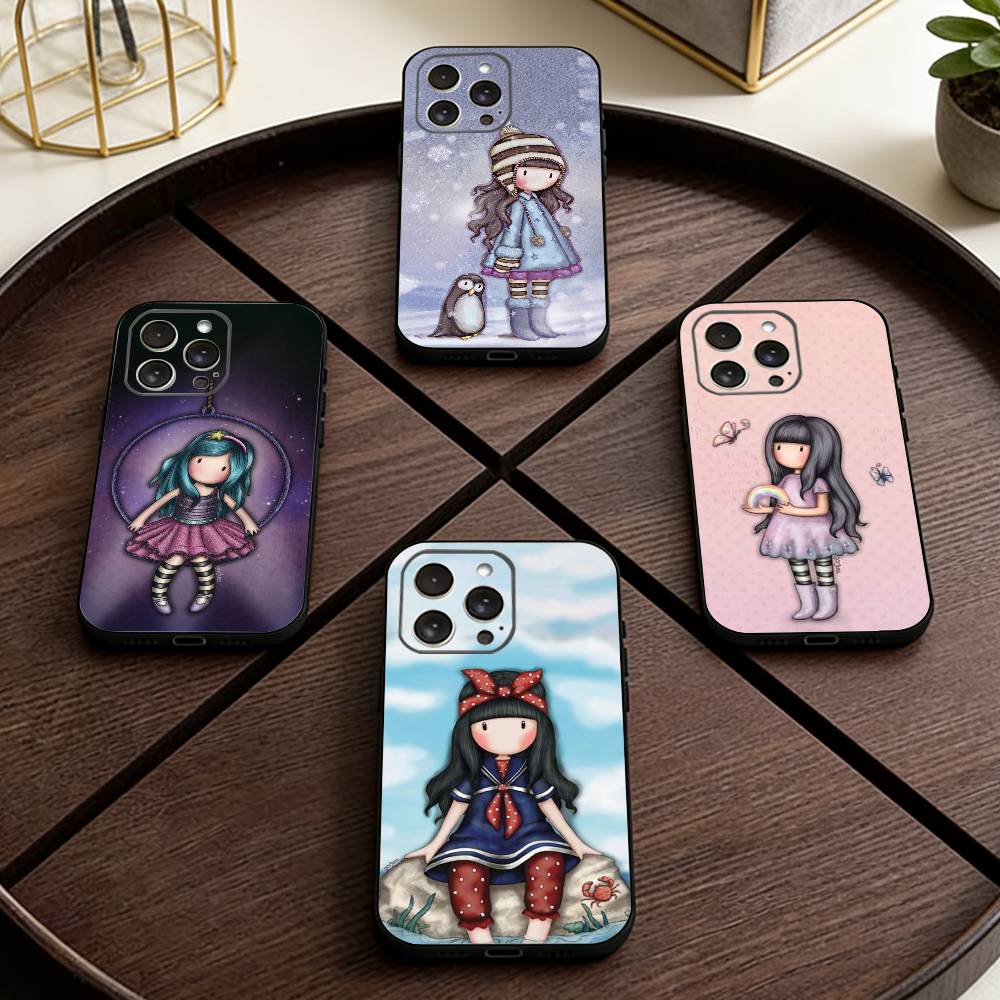 Lovely Santoro G-Gorjuss Series Phone Case For iPhone 17,16,15,14,13,12,11 Plus,Pro Max,XS,Soft Silicone Black Cover