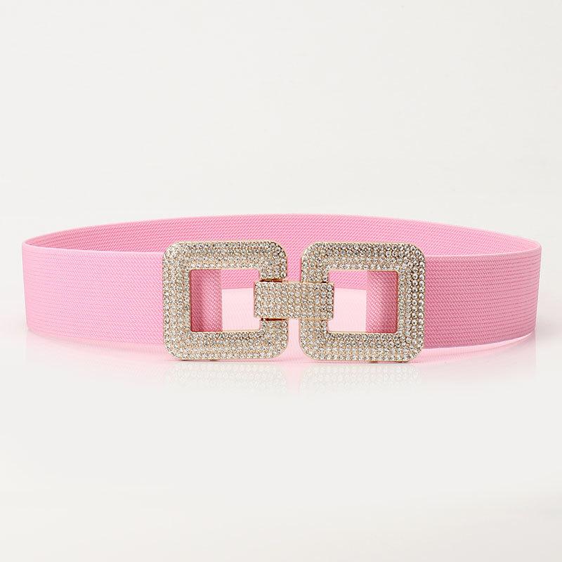 High-end Rhinestone Belt for Women's Versatile Coat for Women's Belt for Women's Belt for European and American Buckle Elastic Waist Seal