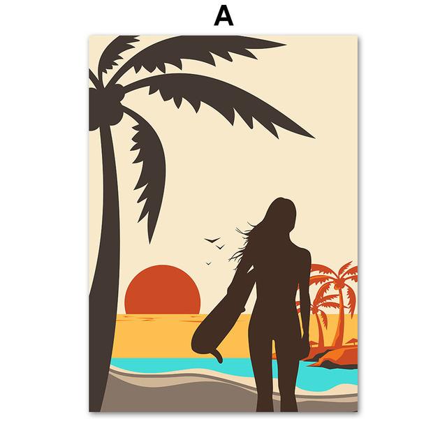 Abstrait plage homme fille Surf Flamingo mur Art toile peinture nordique affiches et impressions photos murales pour salon décor sans cadre