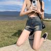 Women's Retro Distressed High-Waisted Denim Shorts - American Ins Style, Stretchy A-Line Bodycon Hot Pants