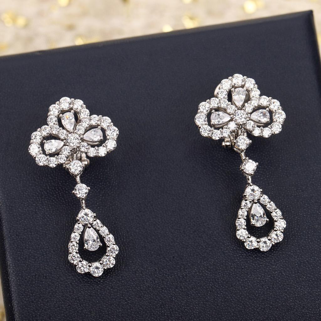 New Hot Brand Vintage Diamond Earrings for Women Luxury Jewelry Fashion Pure 925 Silver Designer Eardrop Lady Clip Earrings