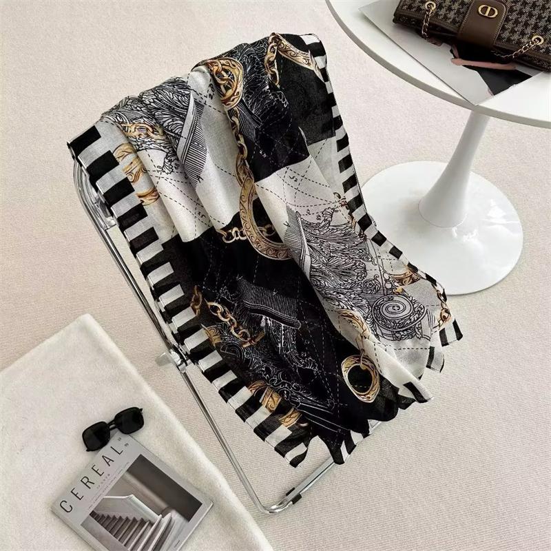New Cotton Linen Scarf Versatile Printing Long Scarf Spring Autumn Korean Style Shawl Outerwear Warm Fashionable Women'S