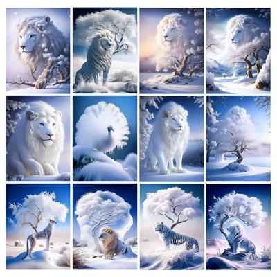 Diamond Painting New Arrivals Snow White Lion Diy Full Square Round Drill Rhinestone Embroidery Winter Landscape Animals Mosaic Cross Stitch Kits