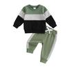 Boy Pants Set Long Sleeve Round Neck Sweatshirt Drawstring Long Pants Contrast Color Outfits