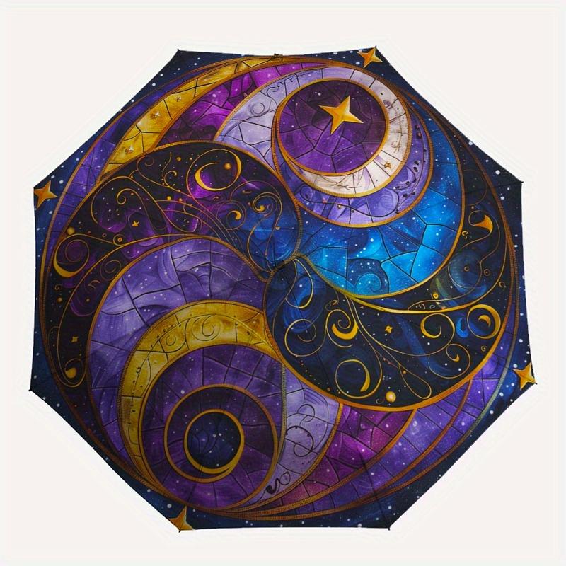 Galactic Harmony: Yin-Yang Stained Wall ArtUmbrella, Portable 3-Fold Compact Umbrella,Christmas Gift ES555