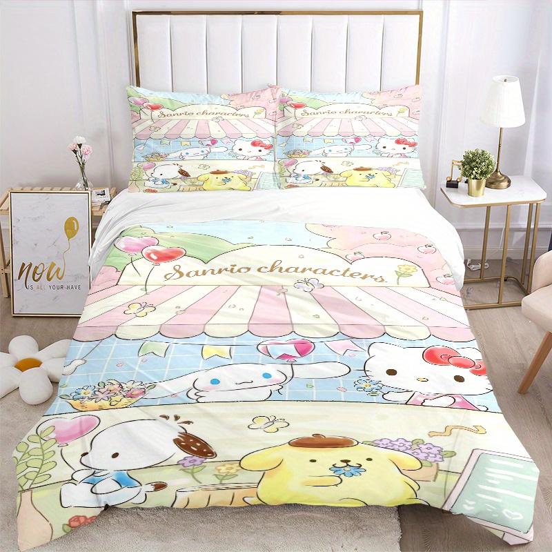 3pcs Pom Pom Purin and Friends Quilt Cover Set (1 Quilt Cover + 2 Pillowcases Without Pillow Core), High-Definition Printing for Home and Dormito