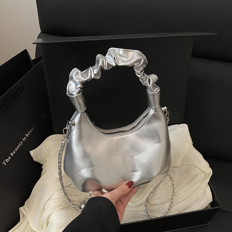 Korean Style Women's Chain Crossbody Bag, Fashionable and Trendy Handbag with Pleats