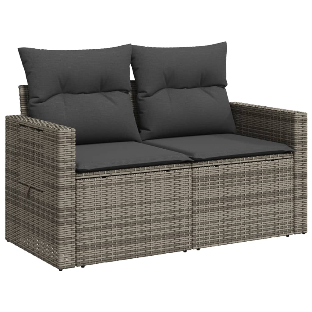 Vidaxl Garden Sofa With Cushions, 2-Seater, Grey, Poly Rattan