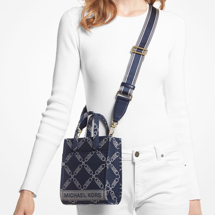 MICHAEL KORS Gigi Fabric+Artificial Leather Tote Bag, Shopping Bag, Crossbody Bag, Clutch Mini Women's Marine Blue 32F3G3GC0J-407