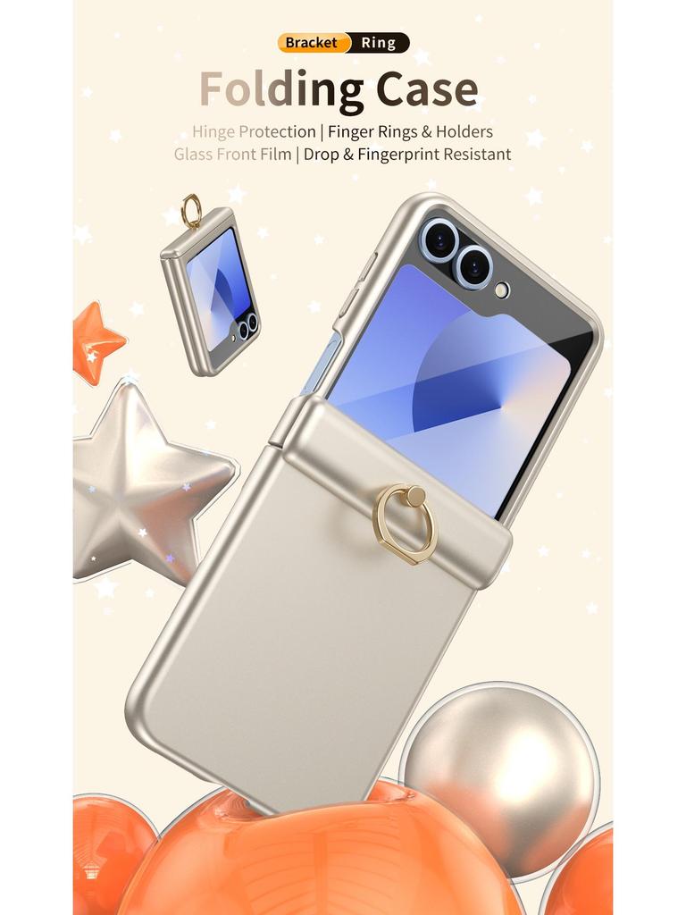Samsung Z Flip7/6/5 Sturzsichere Handyhülle mit 4/3 Fingerringständer & Vollabdeckungsfolie