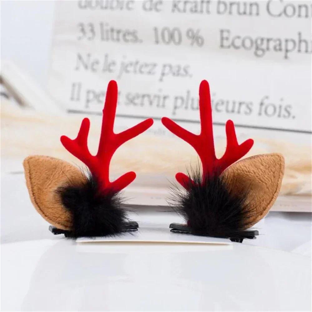 2pcs Christmas Hairpin Cute Antler Deer Ear Hair Clips Santa Claus Snowman Barrettes for Girls Headwear Women Hair Accessories
