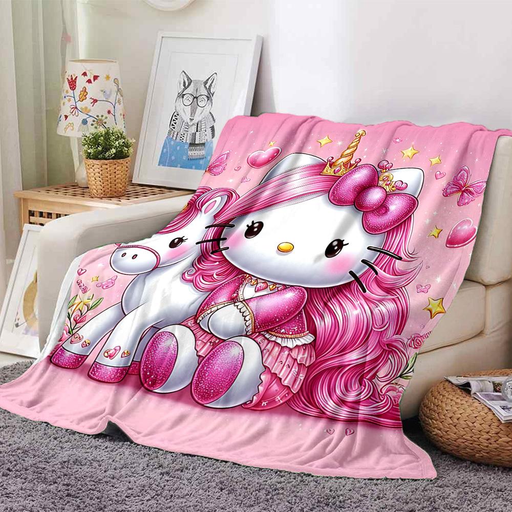 

1pc Hello Kitty unicorn blanket Lightweight Flannel Throw for Sofa Bed Travel Camping Livingroom Office Couch Chair 80cmx120cm