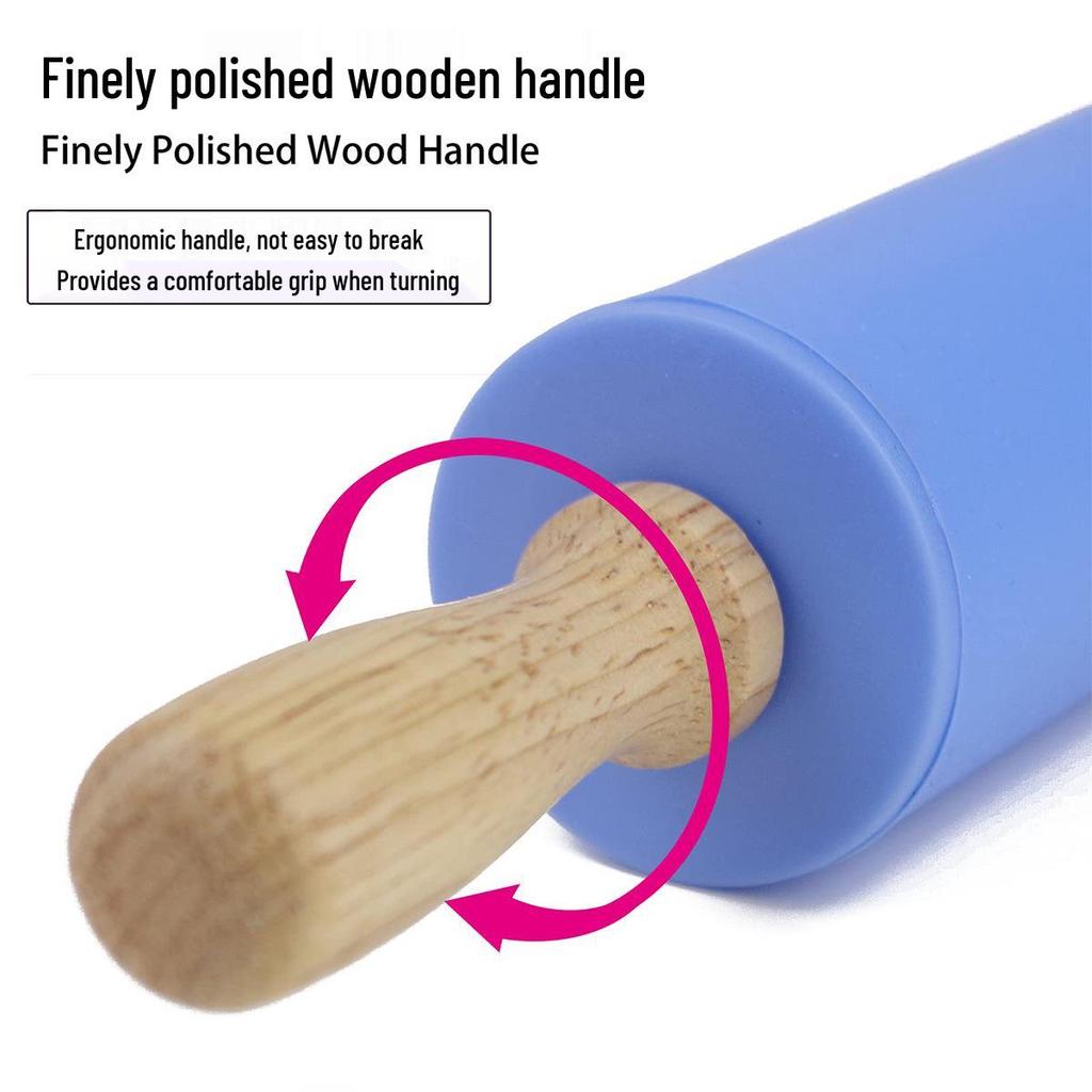 Voedselveilige Antiaanbak Siliconen Deegroller met Houten Handvatten – Hittebestendige Deegroller voor Huishoudelijk Gebruik