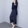 Traje Cubre Vientre Estilo Occidental Dos Piezas Pantalones Pierna Ancha Mujer Talla Grande Gordo Holgado Adelgazante Top de Gasa Verano