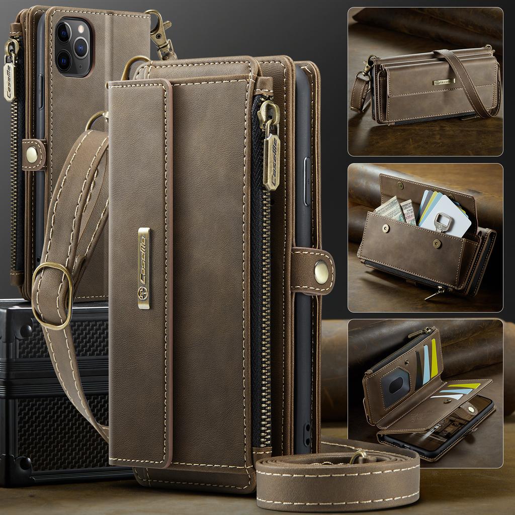 For iPhone 11 Pro Case CASEME C39 RFID Blocking Zipper Wallet Stand Leather Cover with Strap