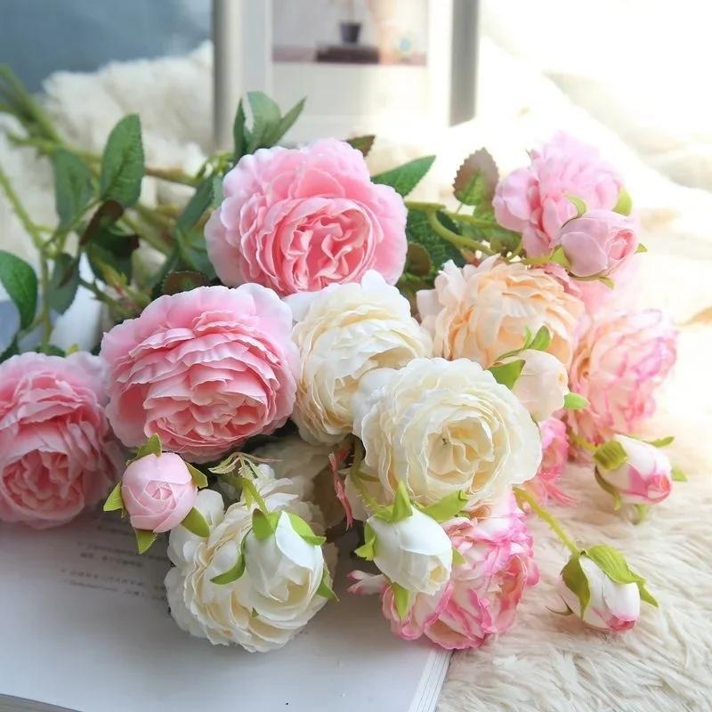 New 1PCS 3 Heads Rose Party Hotel Decoration Pretty Artificial Peony Practical Wedding Bride Holds Flowers Household Ornament