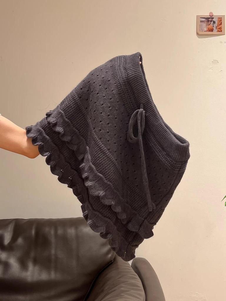 Korejská krajková pletená áčková sukně s volánky - Dámská krátká zúžená sukně s vysokým pasem pro podzim/zimu