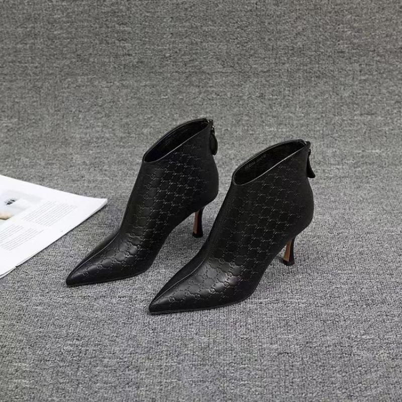 European and American Fashion Temperament Real Soft Leather Bare Boots Pointed High Heel Commuter Short Single Boots Velvet Stiletto Short Boots Women