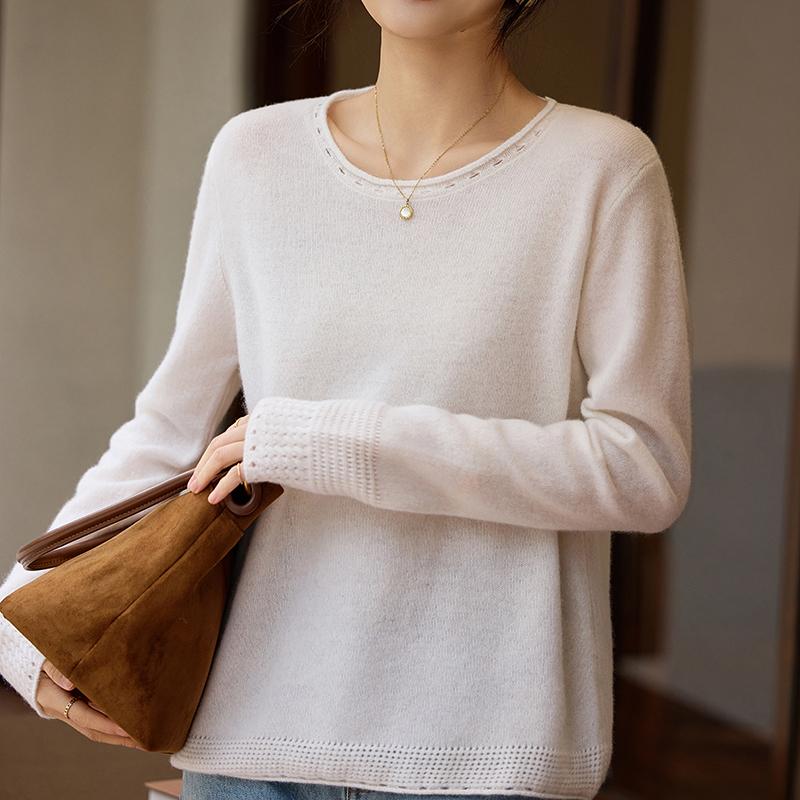 Women's Cashmere Sweater Qinghe Cashmere 30% Cashmere 70% Wool Autumn and Winter Pullover Warm and Fashionable