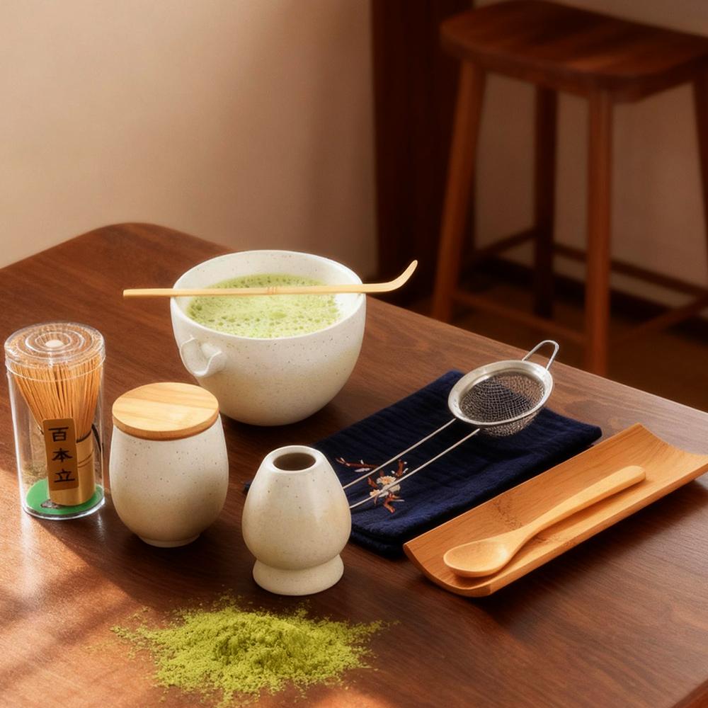 9PCS Matcha Tea Set Whisk Japanese Matcha Tea Whisk Set Holder for Tea Lovers Tea-Making Tools Kitchen Accessories Ceramic Gift
