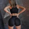 Black Breathable Yoga Set Women Mesh Sports Set 2 Pieces Gym Suits Push Up Bra+High Waist Shorts Sportwear
