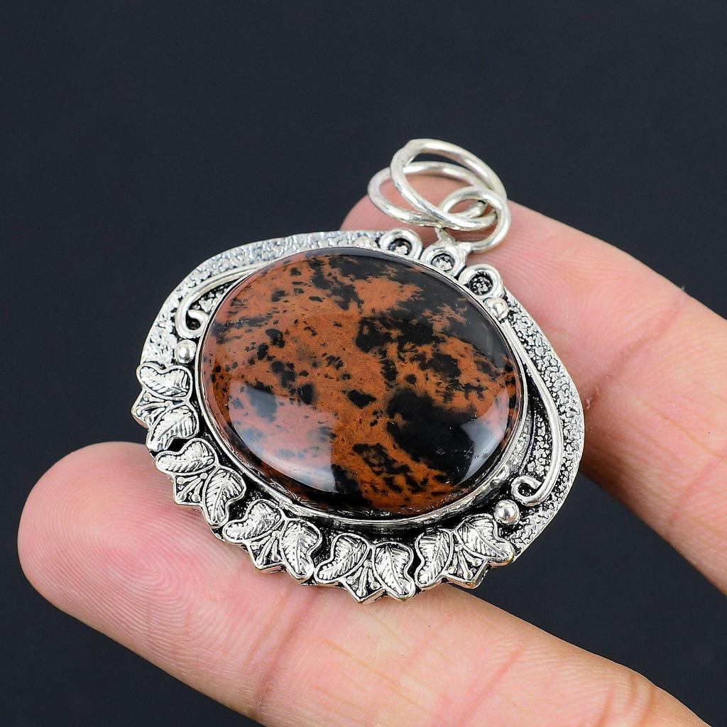 Döttrarnas dag-rea Mahogny Obsidian Ädelsten Hantverkspendant Smycken 925 Silver