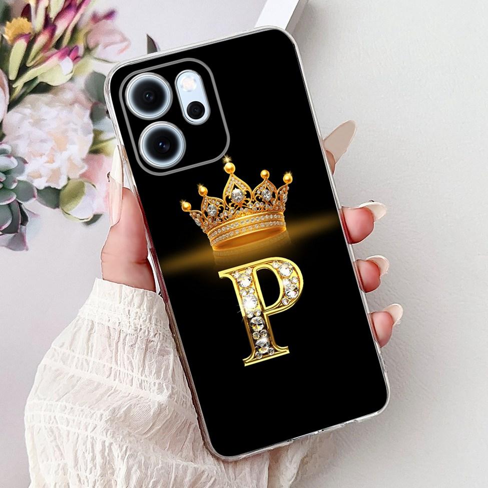 For Oppo Reno 14F CPH2743 Case For Oppo Reno14 F Cover Transparent Luxury A-Z Letters Fashion Flowers Crown Soft Bumper Casing