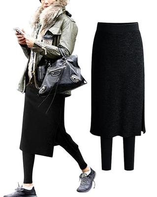 Skirt with Warm Long Skirt for Fall and Loungewear Ressh.N Fleece-Lined Leggings, Winter, (XL, Black)