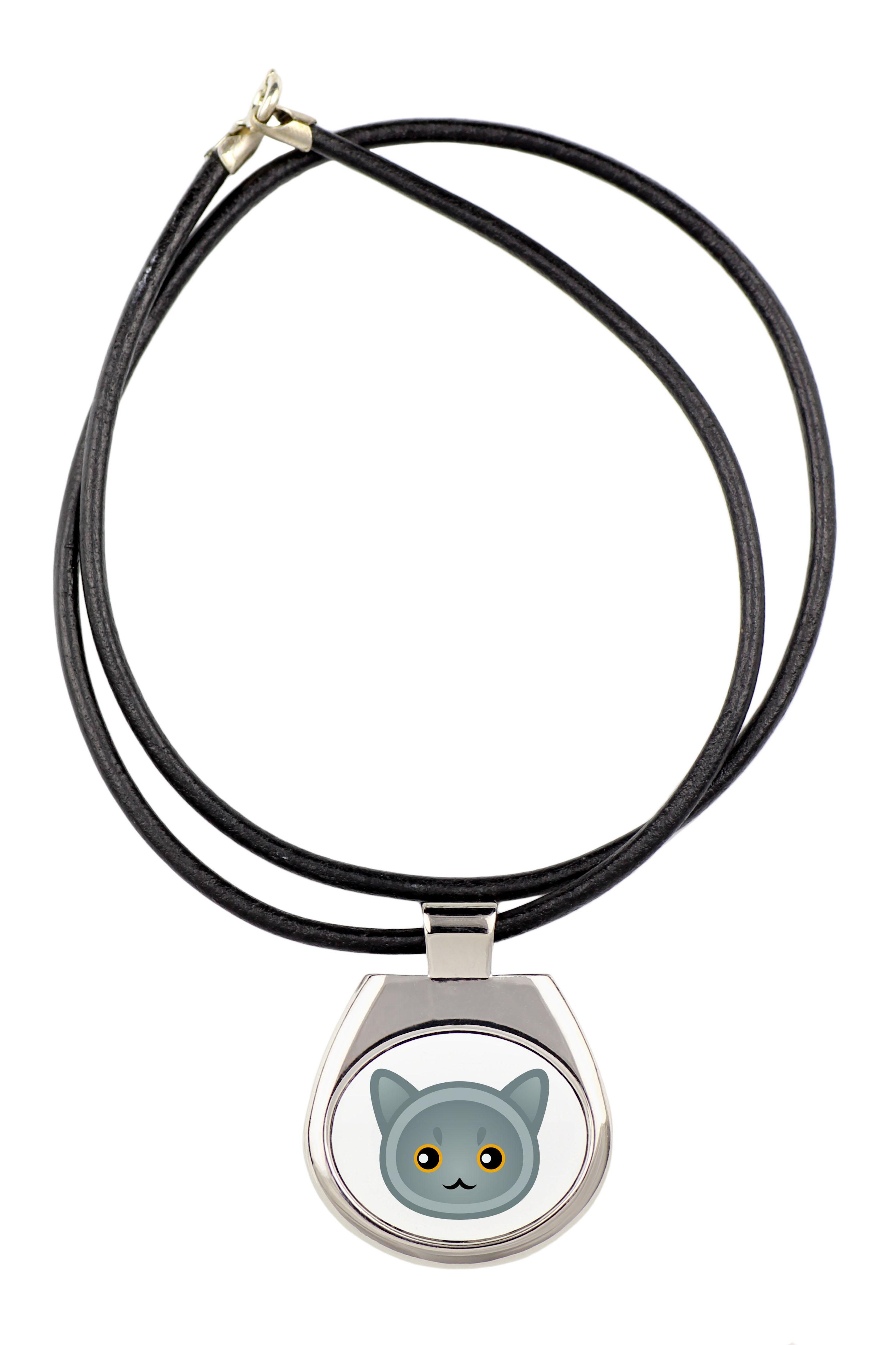 

British Shorthair - pendant necklace with graphic on a chain strap by Art-Dog brand