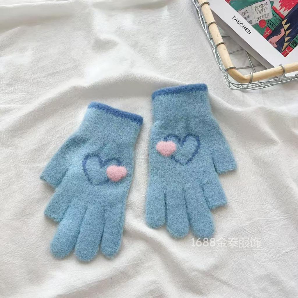 Love knitted gloves 25 autumn and winter new women's outdoor leakage 2 fingers to keep warm and cold, student finger touch screen gloves batch