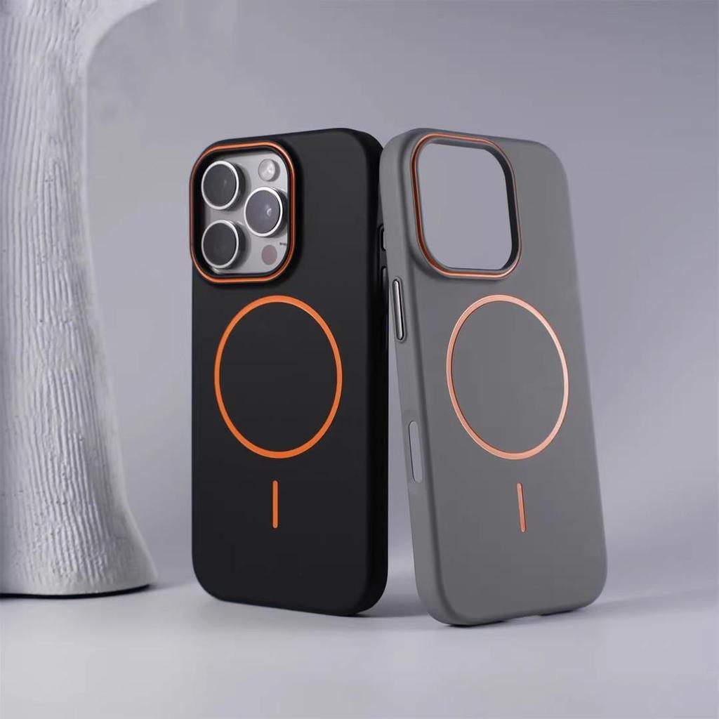 Magnetic Thin Ring iPhone 15/16 Pro Max Color Block Lens Frame Case - Skin-Friendly Protective Design