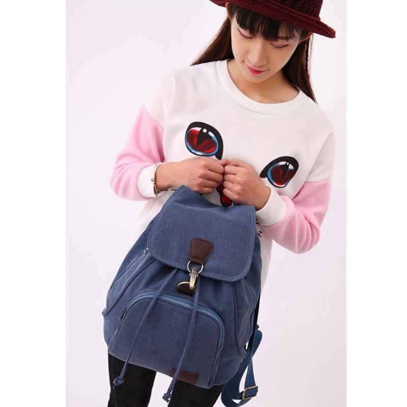 Solid Color Canvas Backpack With Soft Polyester Lining For Daily Commuting And Outdoor Activities