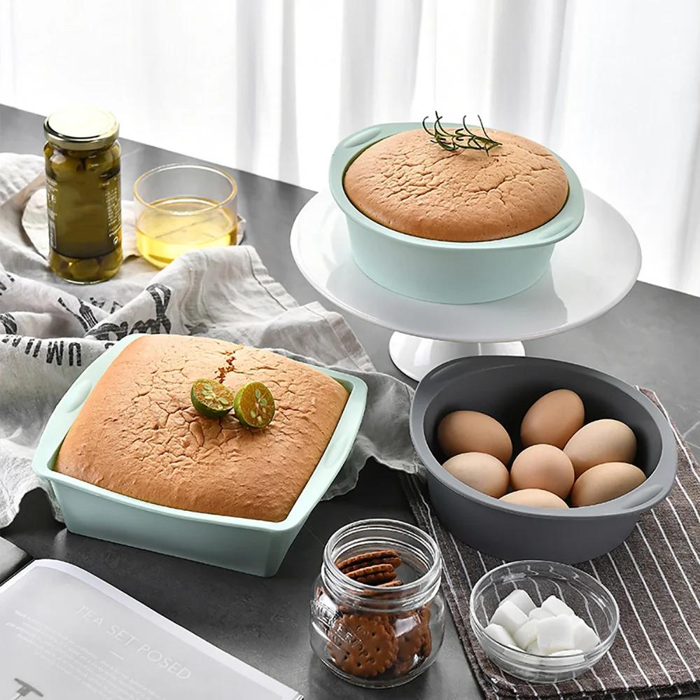 2Pc Silicone Cake Mold Tray Pans Round Square Baking Mold Kitchen Silicone Nonstick Baking Pans Reusable Cake Pans Bakingt Tools