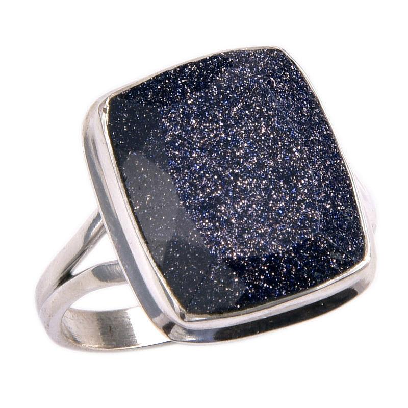 Natural Blue Sunstone Gemstone 925 Solid Sterling Silver Jewelry Ring S.9 o6Q69