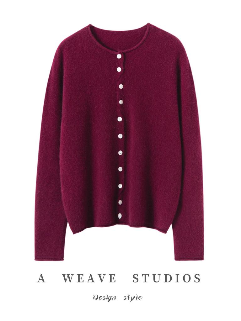 100% reiner Kaschmir Cardigan mit Rollsaum für Damen - Schlankmachender Herbst/Winter Strickpullover im Mehrknopf-Stil