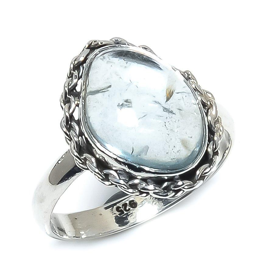 Natural Aquamarine Gemstone Handmade 925 Solid Sterling Silver Ring Size 9 K6P36