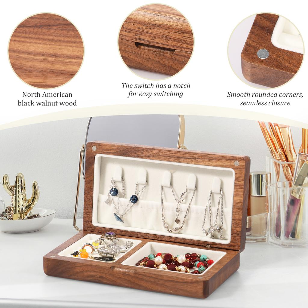 Portable Velvet Jewelry Storage Box Wooden Travel Jewelry Box Vintage Earring Ring Necklace Case Jewelry Storage Holder Box New