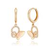 14K Gold Earrings One-Touch Ring Cubic Butterfly