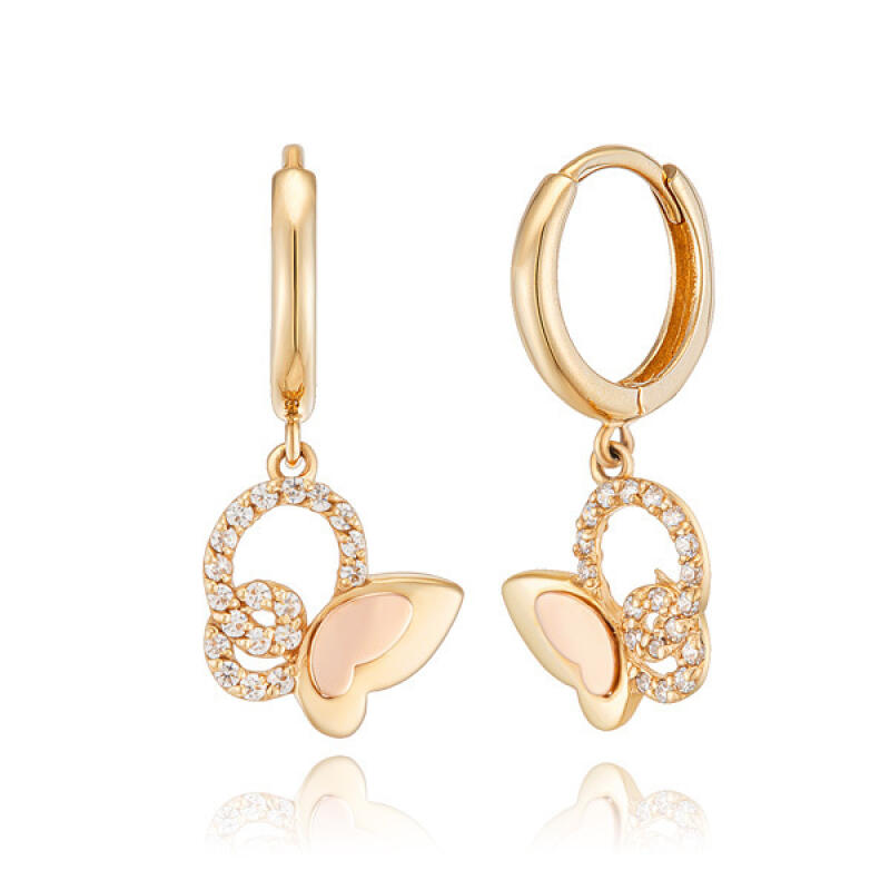 

14K Gold Earrings One-Touch Ring Cubic Butterfly BS01004E Combi