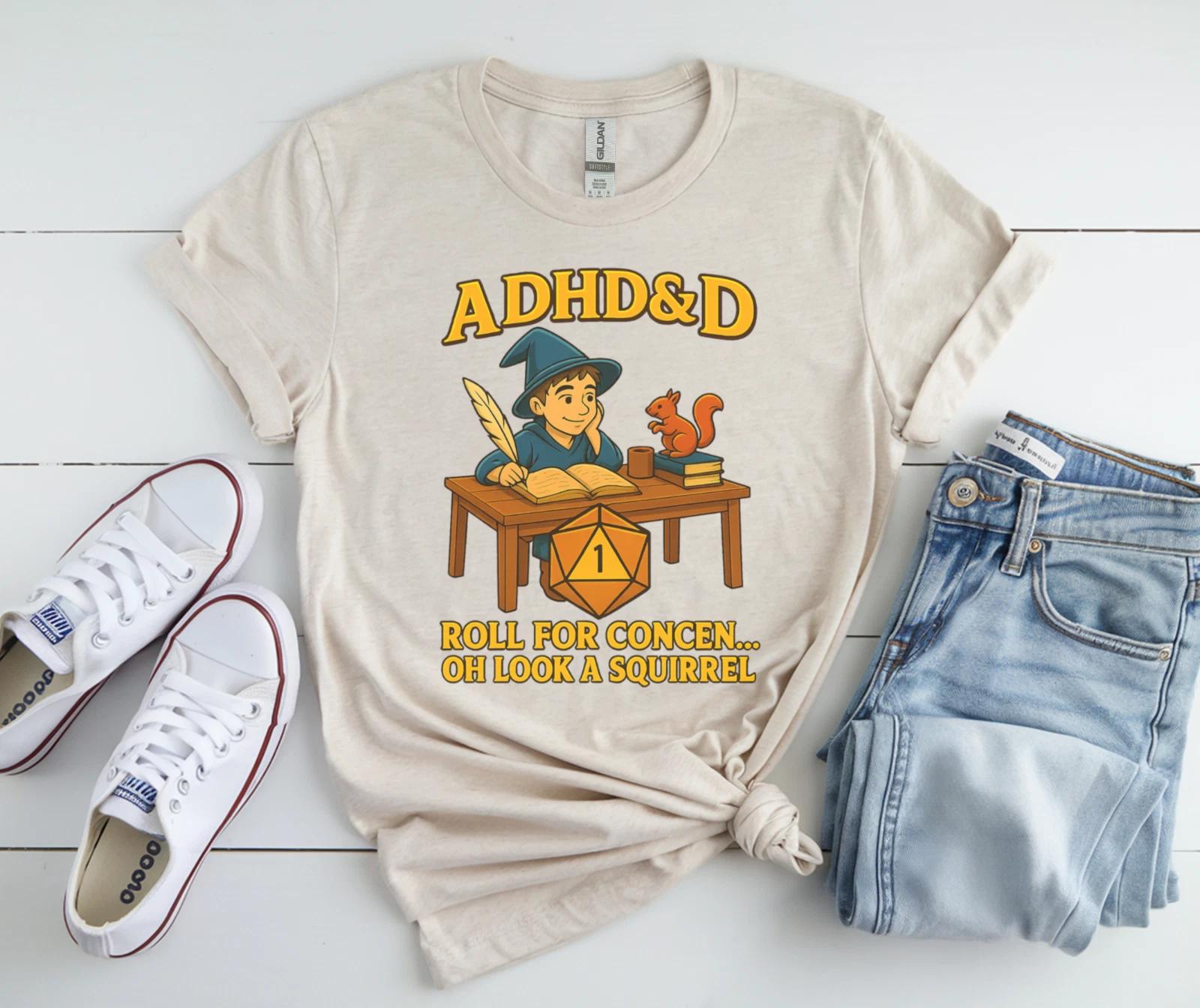 ADHDND Roll for Concentration Fantasy TShirt for Tabletop Gamers S