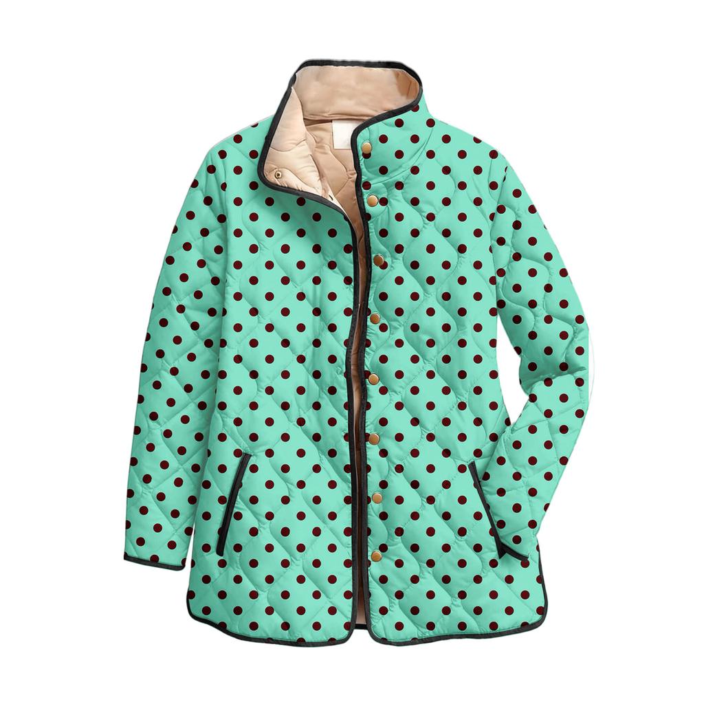 Women's Floral Print Stand Up Collar Pleated Cotton Long Sleeved Button Cotton Jacket
