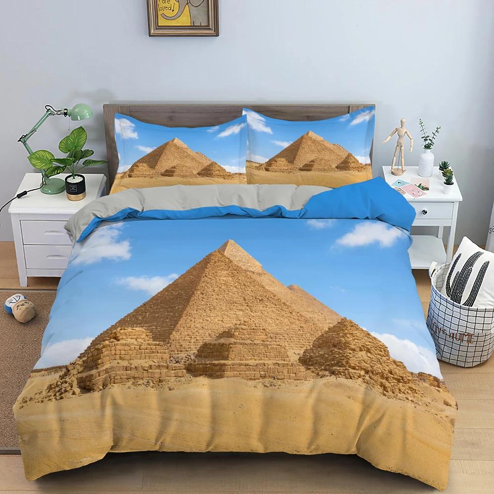 Forntida egyptiska pyramider Sängkläder Set Klassisk arkitektur Påslakan Sängkläder King Twin Queen Dubbel Polyester Täcke
