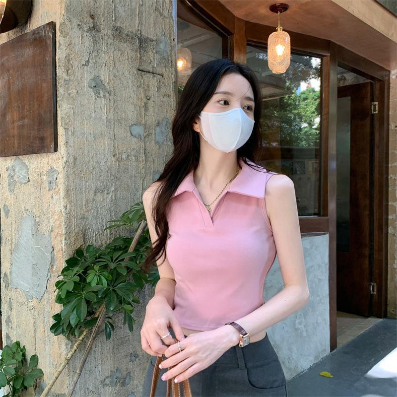 Pure desire style Spice girl polo collar vest women's summer design sense niche Hong Kong flavor inner with short sleeveless top shirt